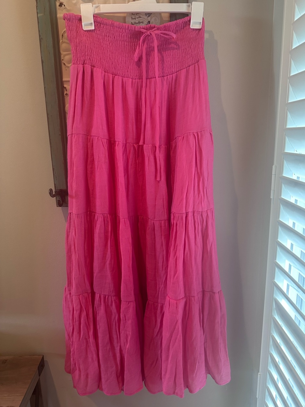 HYFVE Hot Pink Tiered Maxi Skirt | Smocked Waist | Sizes M & L - Picture 1 of 4